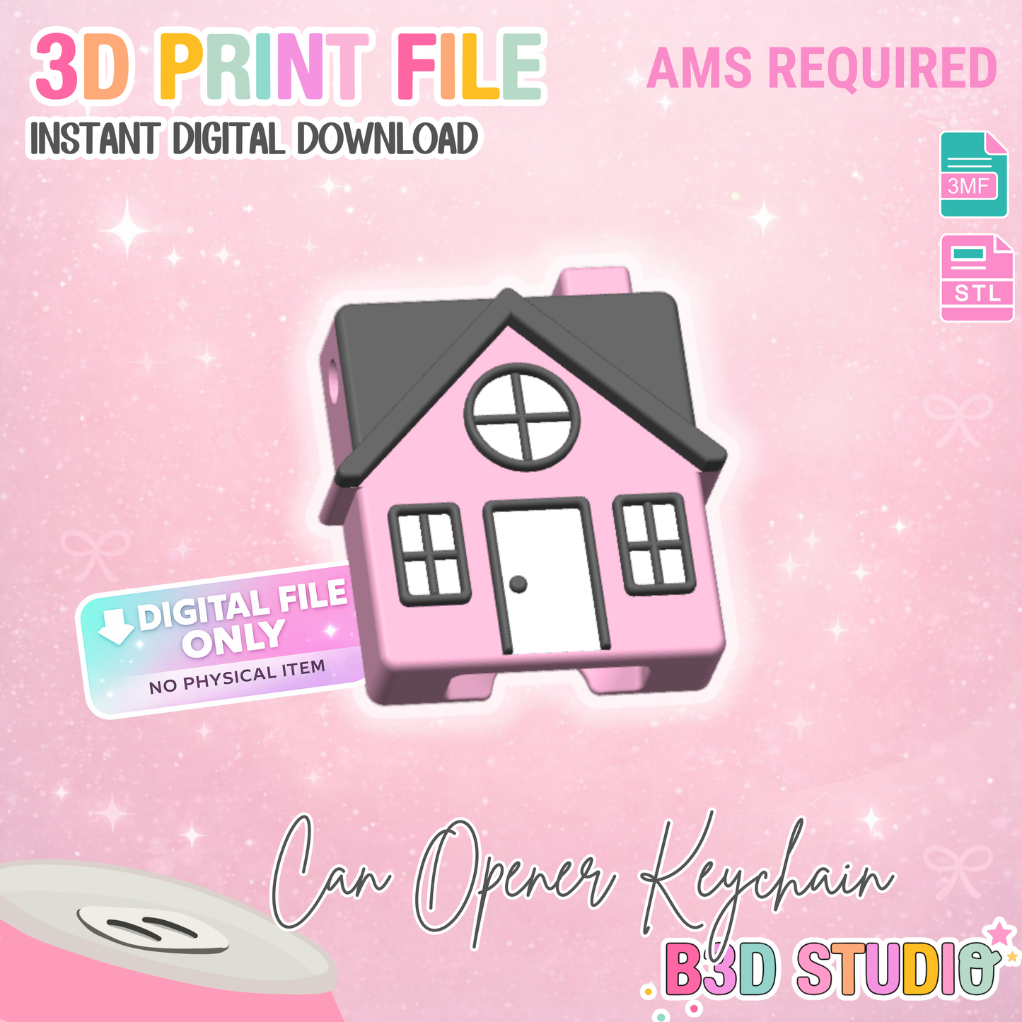 House Can Opener Keychain 3D Print File - AMS (STL + 3MF Digital Download)