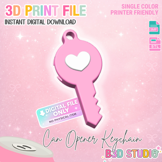 Key Can Opener Keychain 3D Print File (STL + 3MF Digital Download)
