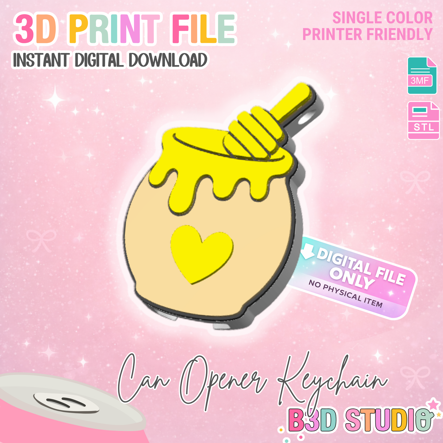 Honey Pot Can Opener Keychain 3D Print File (STL + 3MF Digital Download)