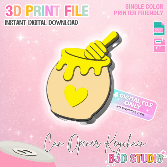 Honey Pot Can Opener Keychain 3D Print File (STL + 3MF Digital Download)