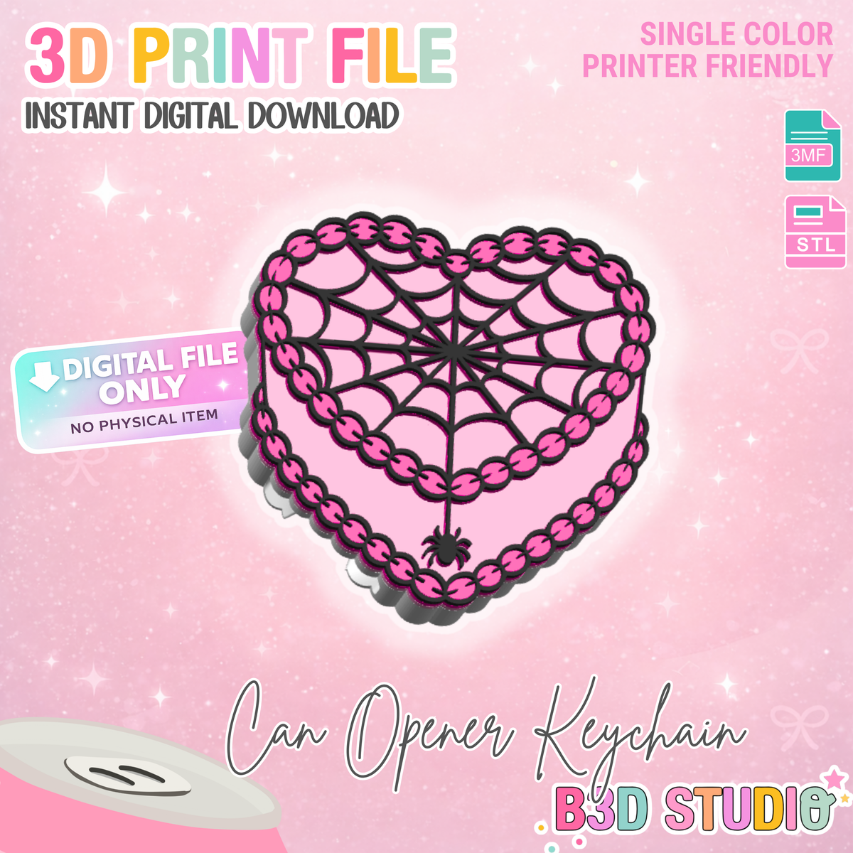 Spider Cake Can Opener Keychain 3D Print File (STL + 3MF Digital Download)