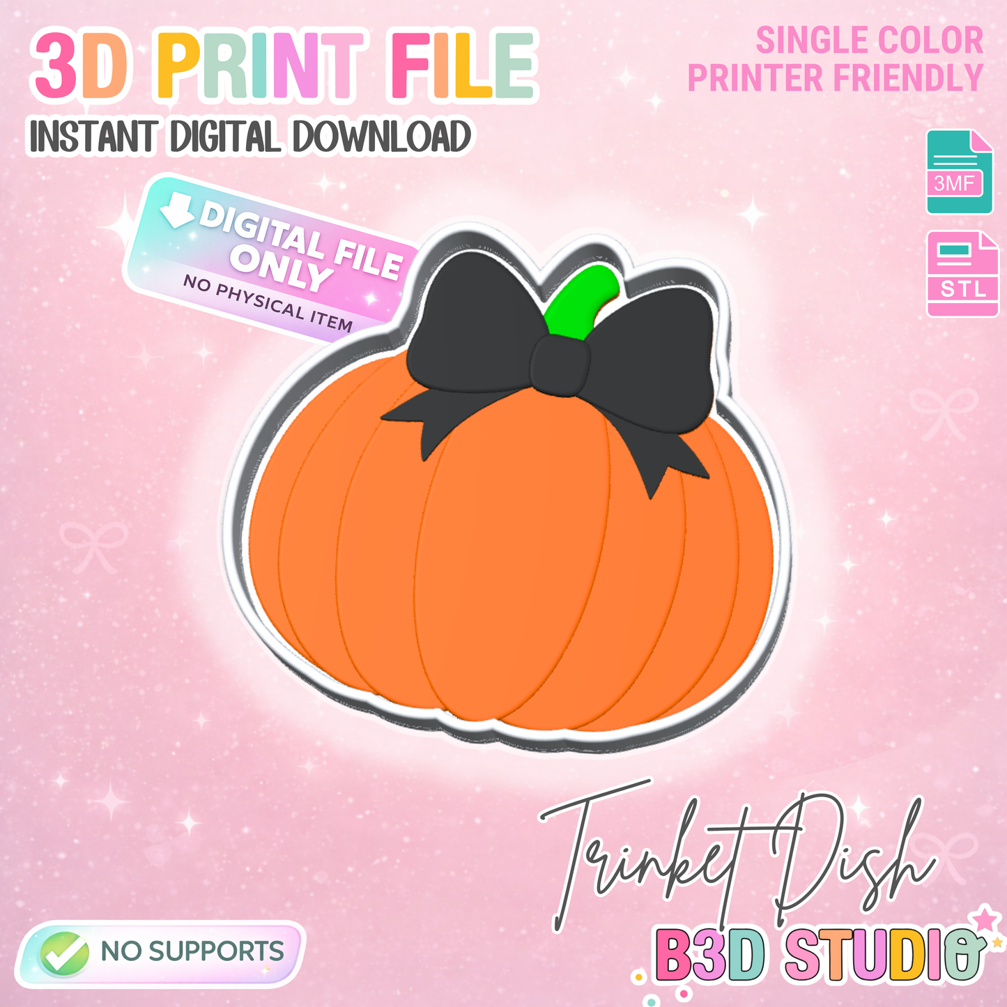 Bow Pumpkin Trinket Dish 3D Print File – Desk Organizer (STL/3MF Download)