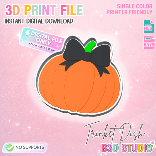 Bow Pumpkin Trinket Dish 3D Print File – Desk Organizer (STL/3MF Download)