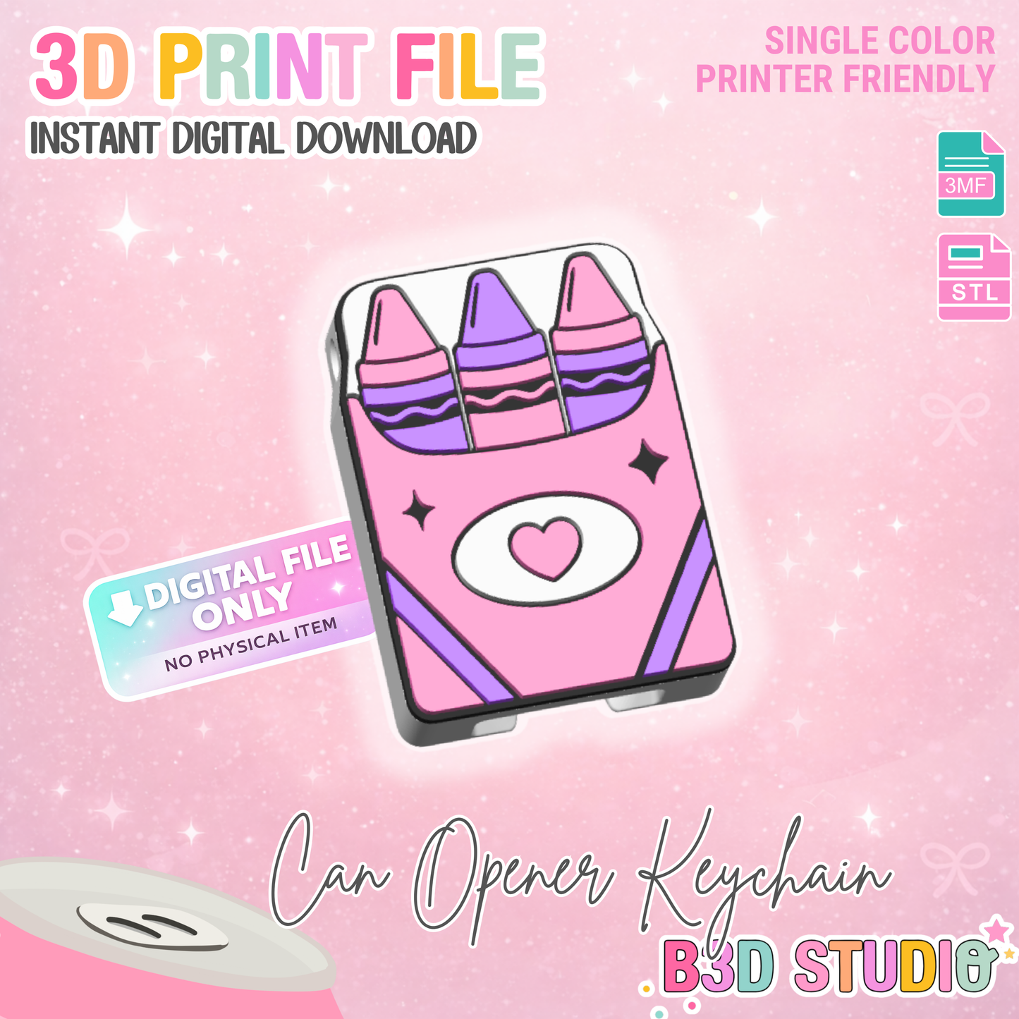 Crayons Can Opener Keychain 3D Print File (STL + 3MF Digital Download)