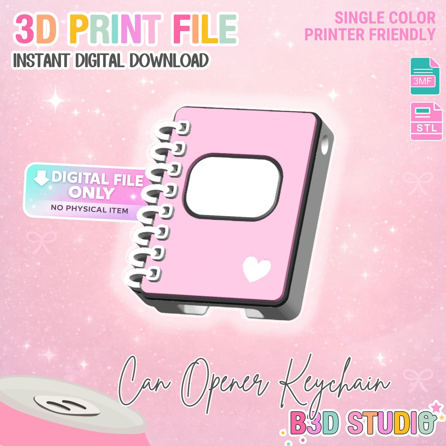 Notebook Can Opener Keychain 3D Print File (STL + 3MF Digital Download)