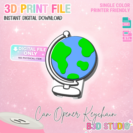 Globe Can Opener Keychain 3D Print File (STL + 3MF Digital Download)