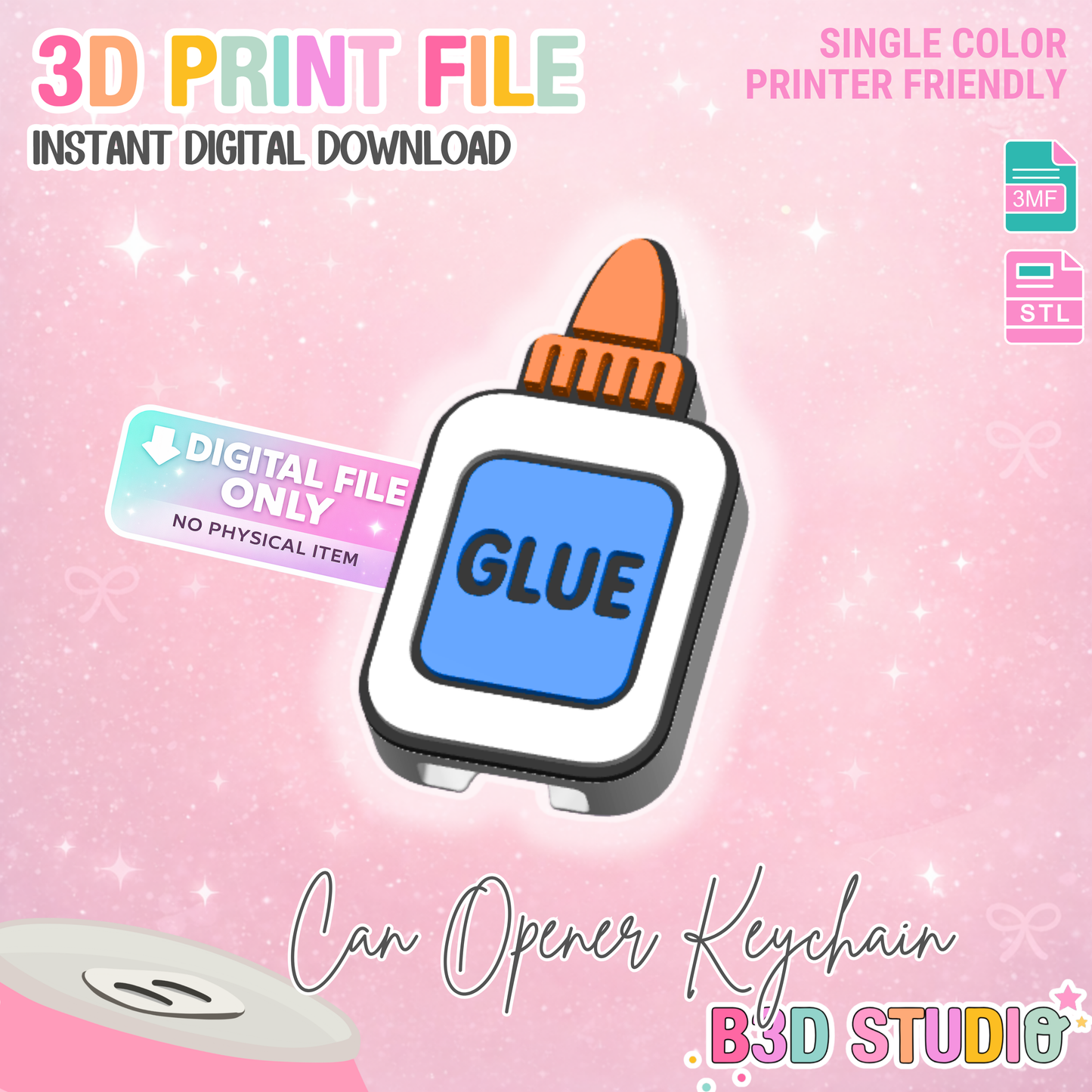 Glue Can Opener Keychain 3D Print File (STL + 3MF Digital Download)
