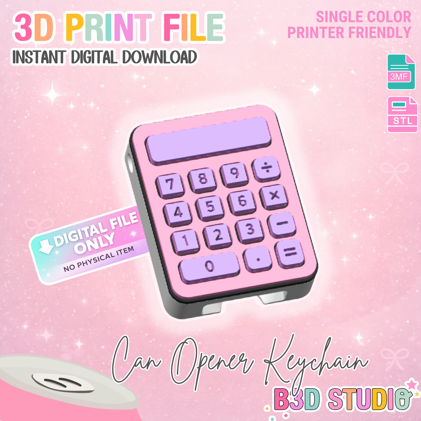 Calculator Can Opener Keychain 3D Print File (STL + 3MF Digital Download)