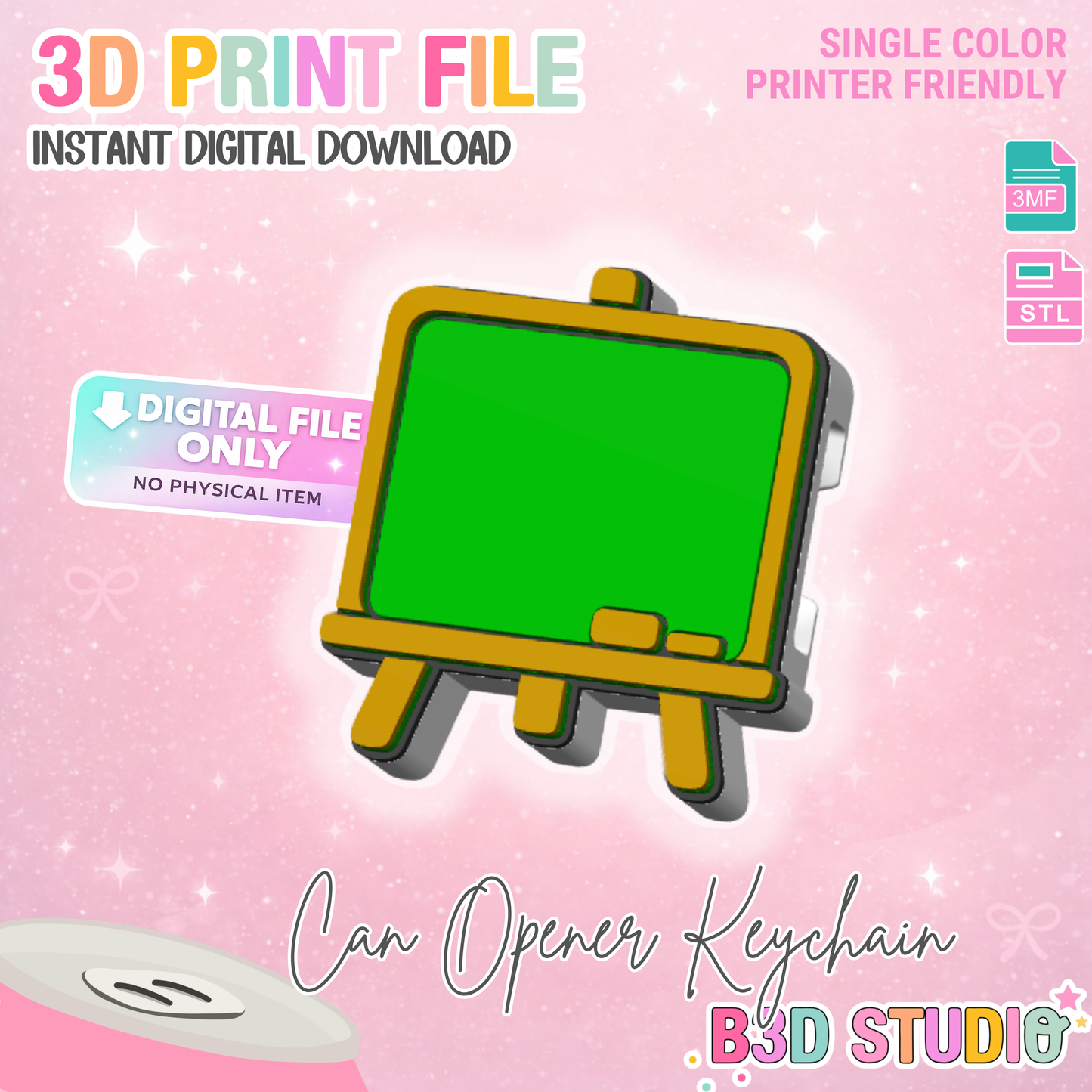 Chalkboard Can Opener Keychain 3D Print File (STL + 3MF Digital Download)