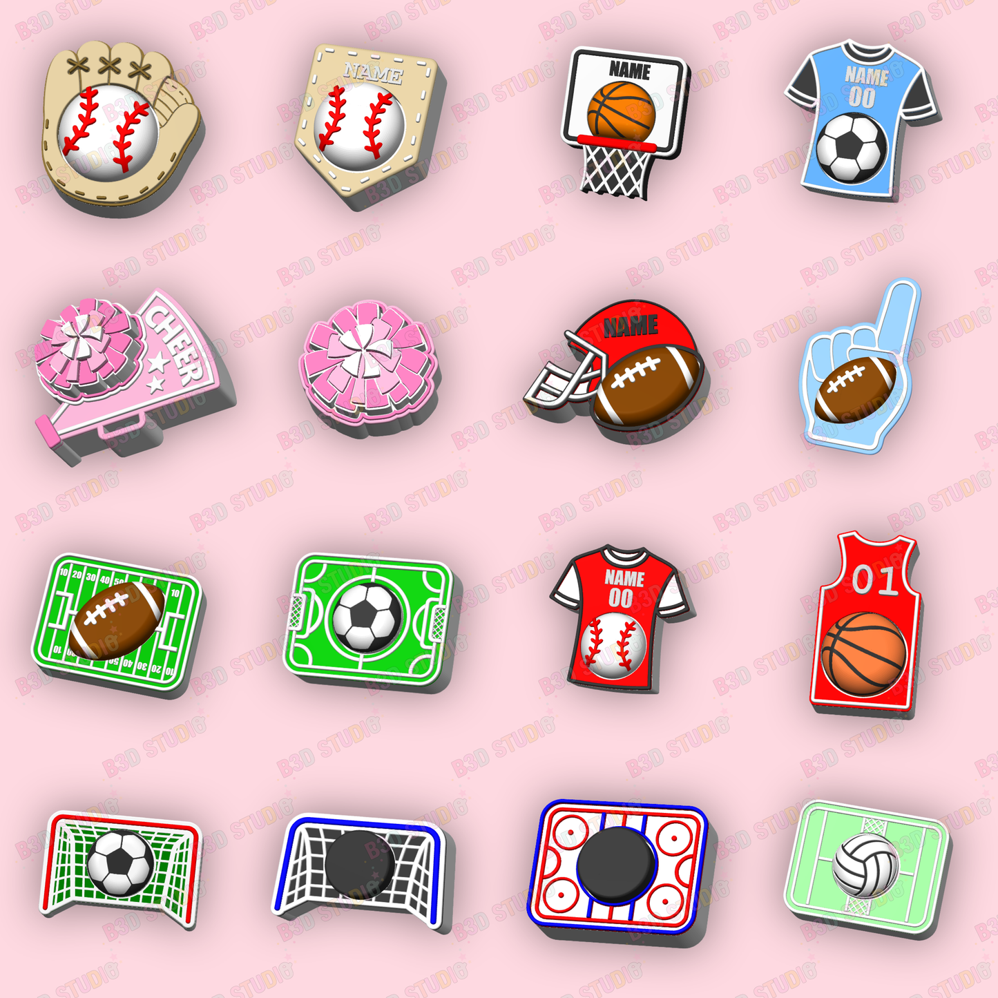 Sports Fidget Clicker Keychain Bundle 16 Piece STL & 3MF 3D Print File Set (Digital Download)