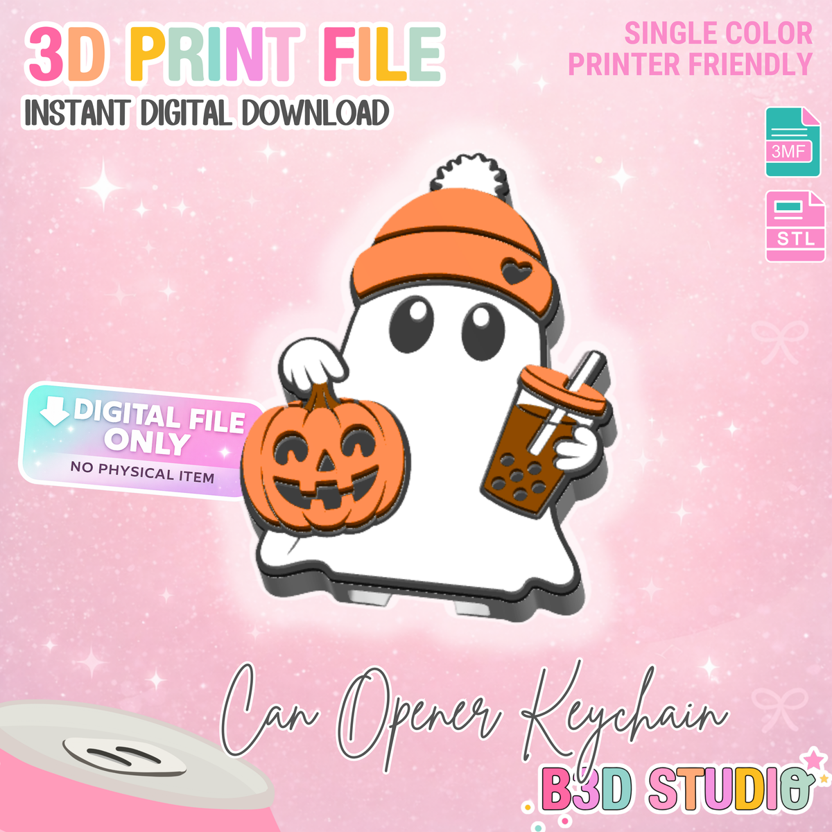 Fall Ghost Can Opener Keychain 3D Print File (STL + 3MF Digital Download)