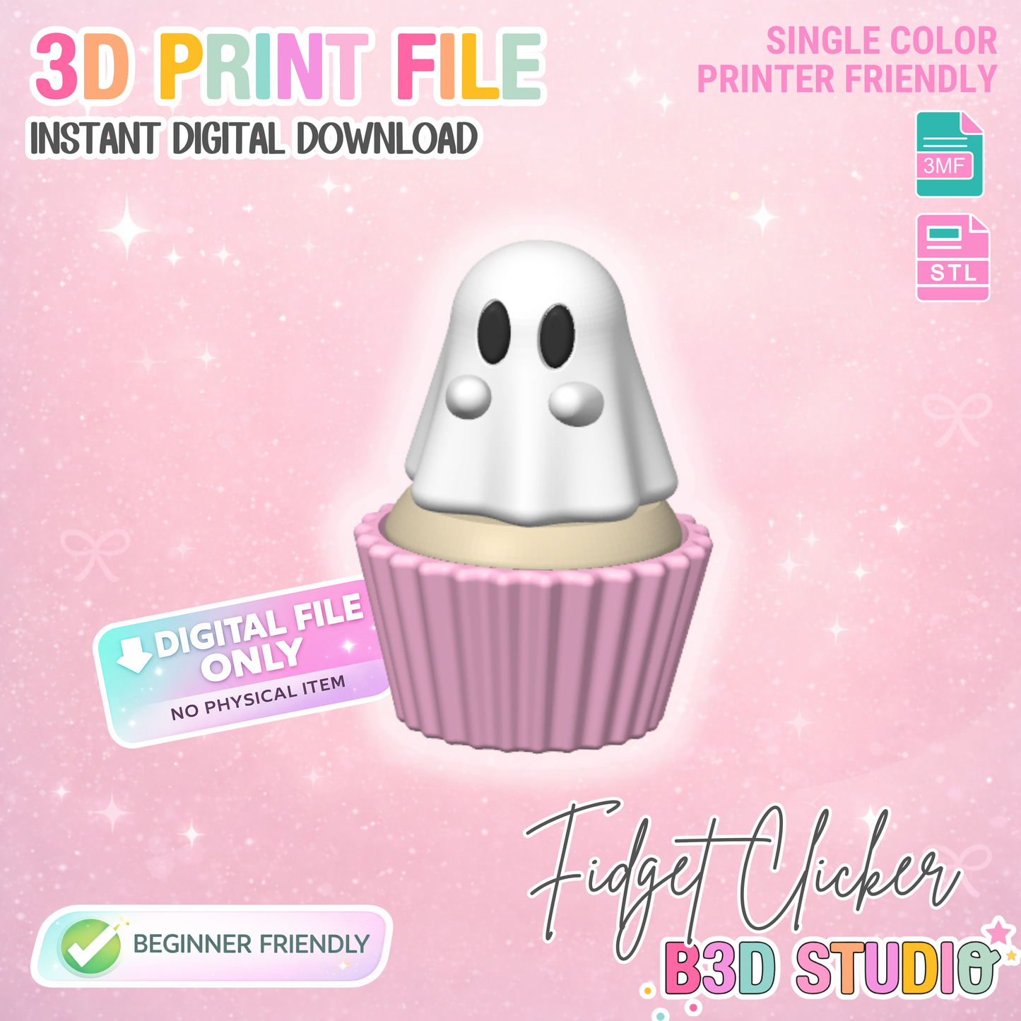 Ghost Cupcake Fidget Clicker Keychain STL & 3MF 3D Print File (Digital Download)