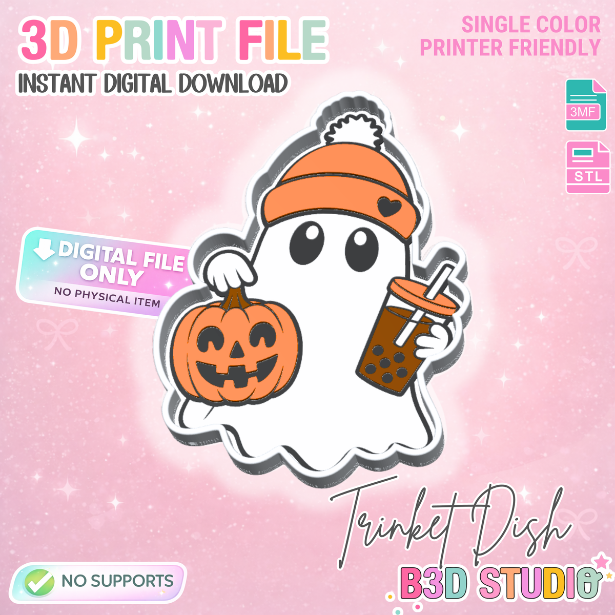 Fall Ghost Trinket Dish 3D Print File (STL & 3MF Digital Download)