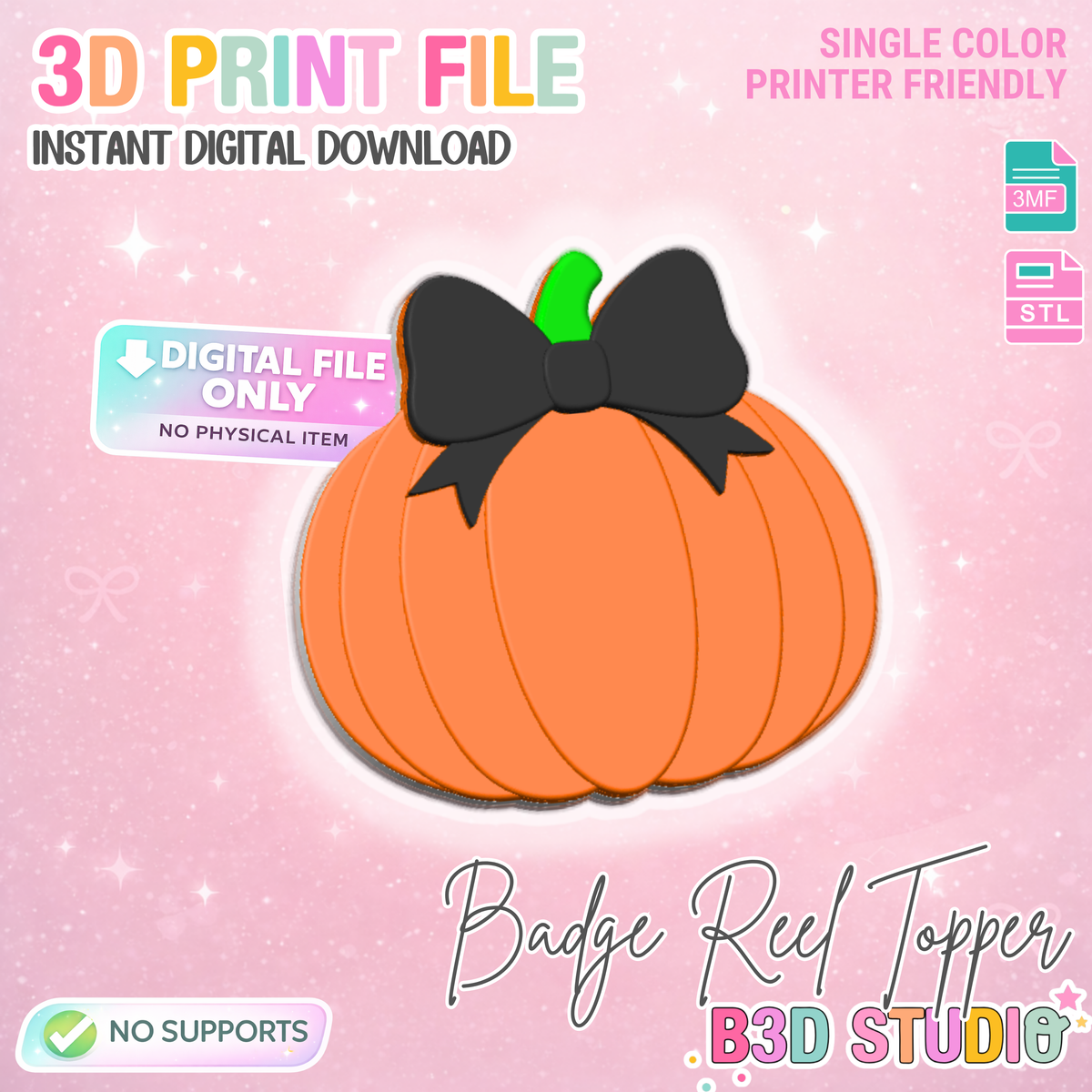 Bow Pumpkin Flat Back Embellishment Topper 3D Print File (STL & 3MF Digital Download)