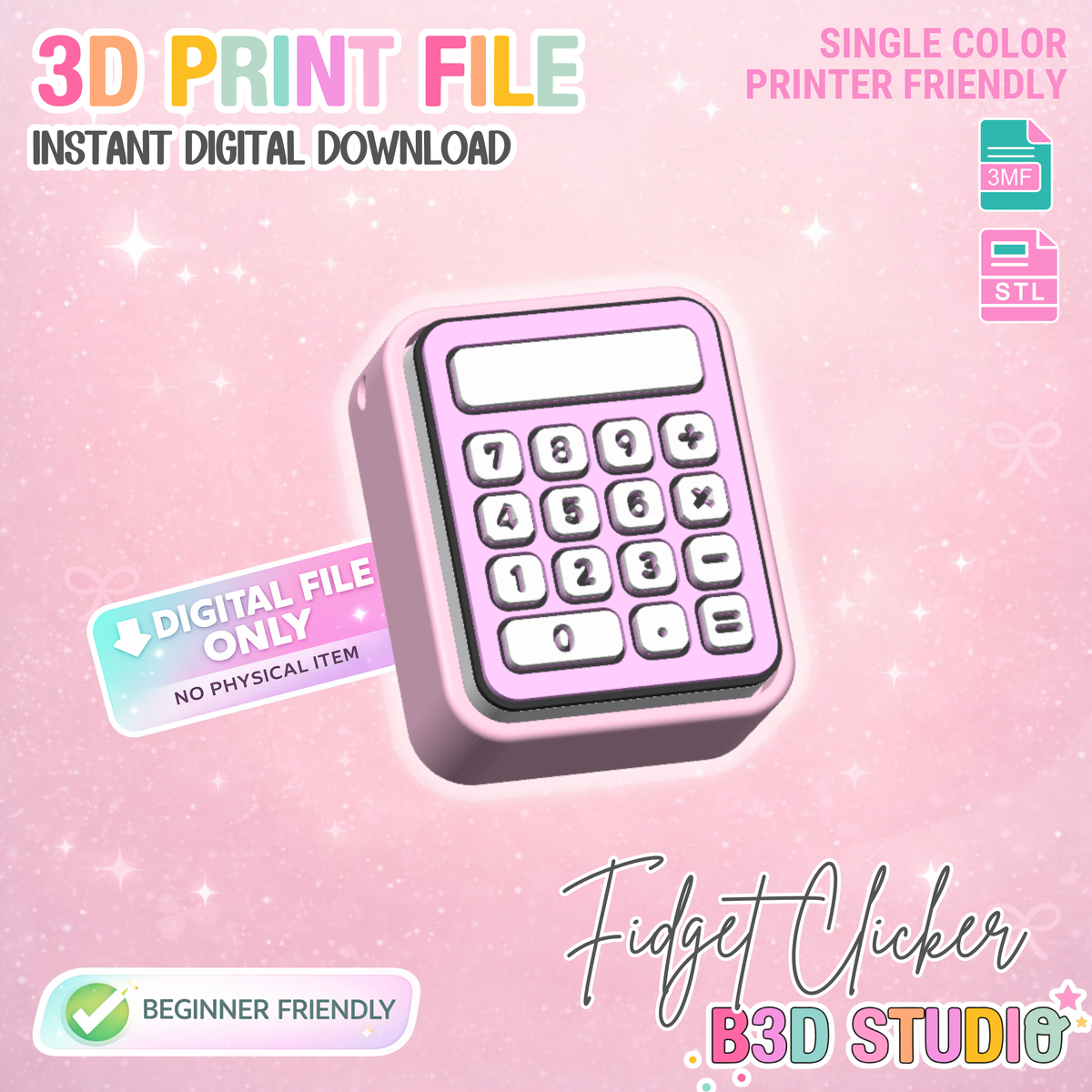 Calculator Fidget Clicker Keychain STL & 3MF 3D Print File (Digital Download)