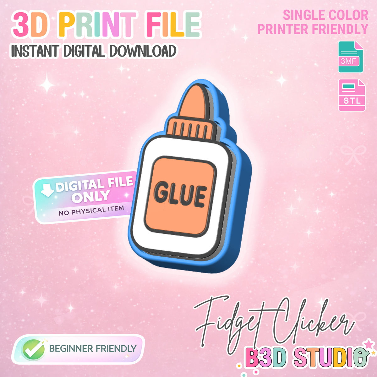 Glue Fidget Clicker Keychain STL & 3MF 3D Print File (Digital Download)