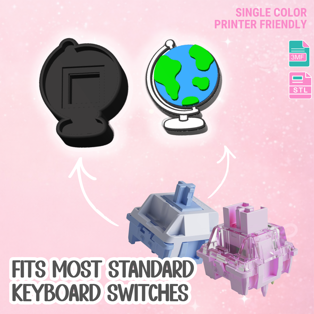 Globe Fidget Clicker Keychain STL & 3MF 3D Print File (Digital Download)