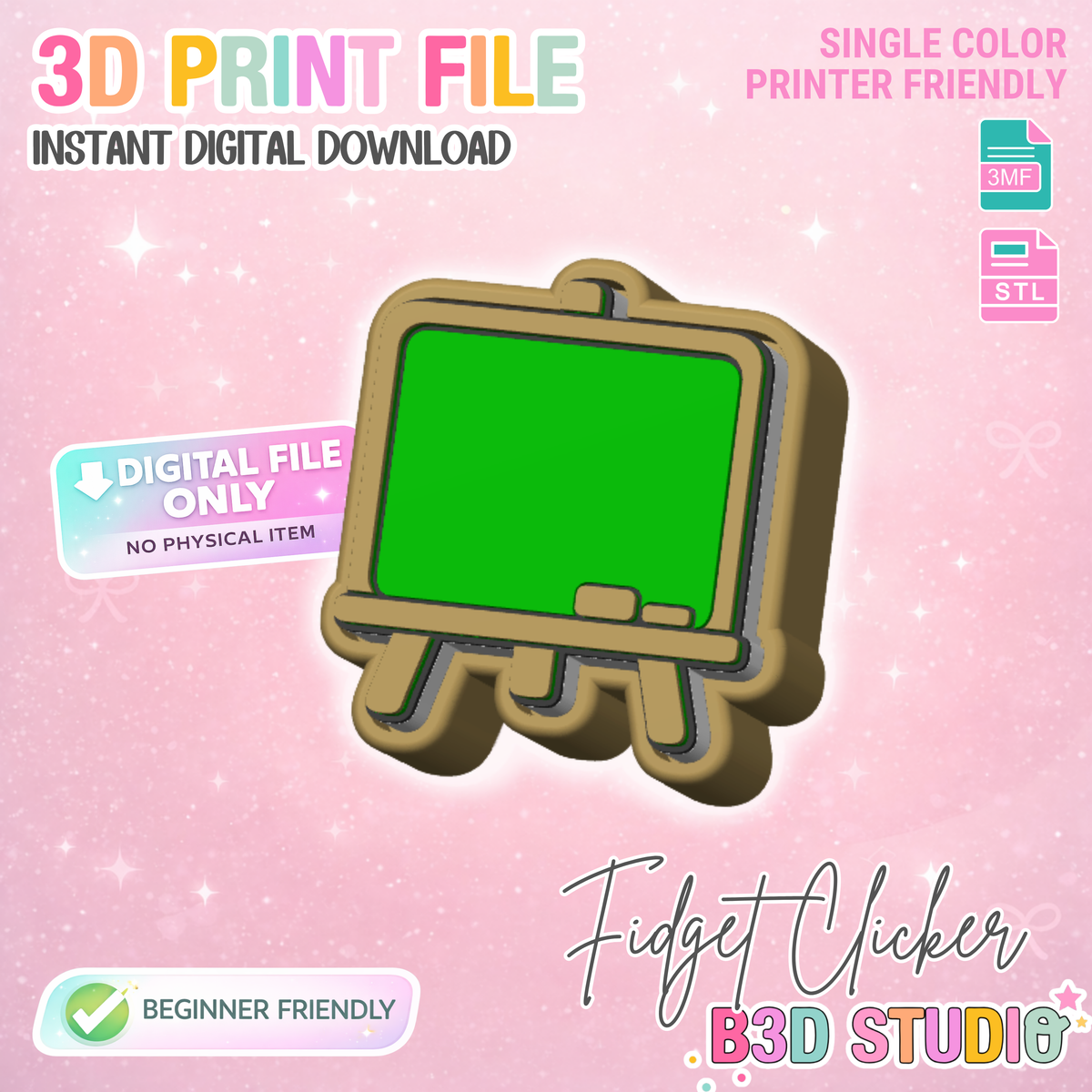 Chalkboard Fidget Clicker Keychain STL & 3MF 3D Print File (Digital Download)