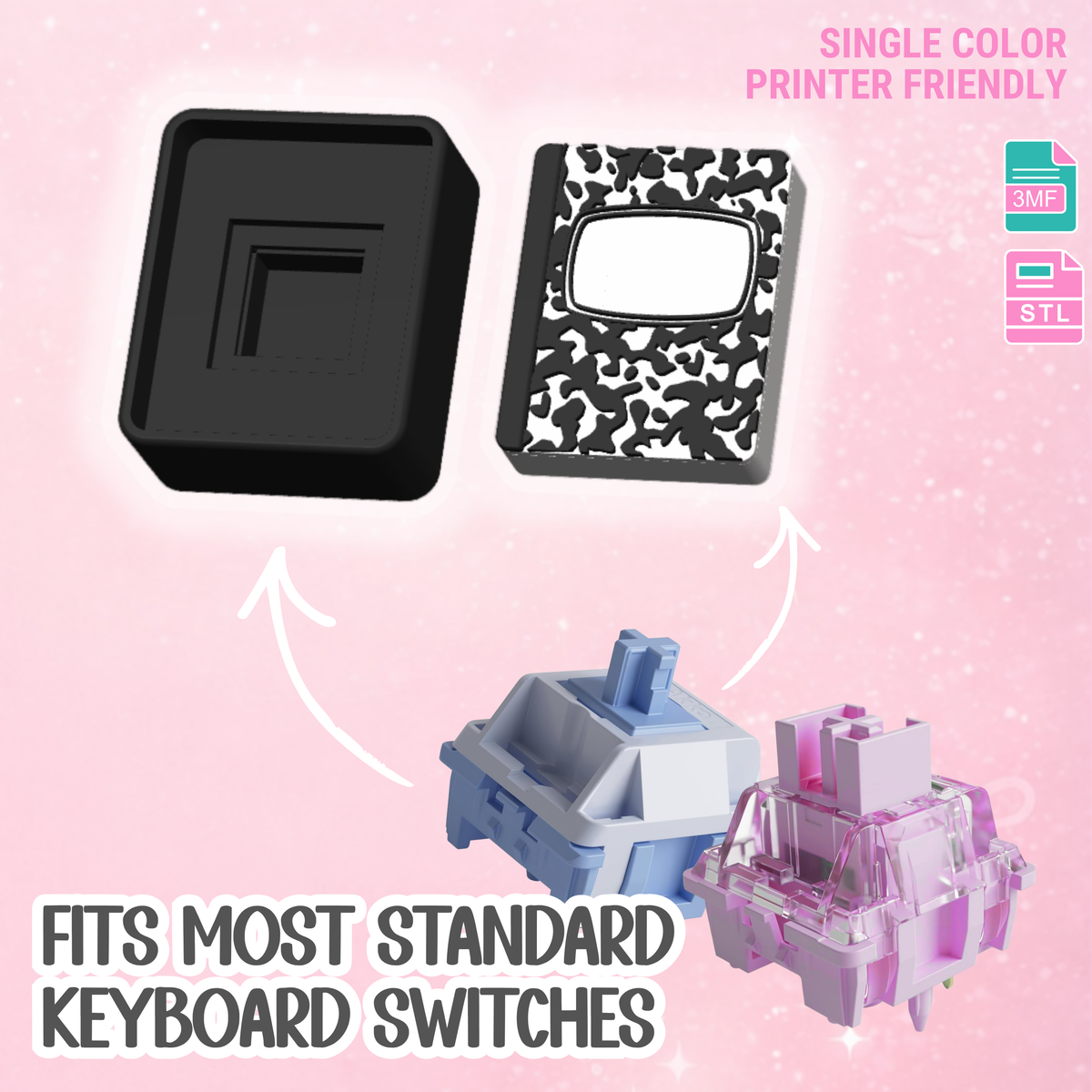 Composition Book Fidget Clicker Keychain STL & 3MF 3D Print File (Digital Download)