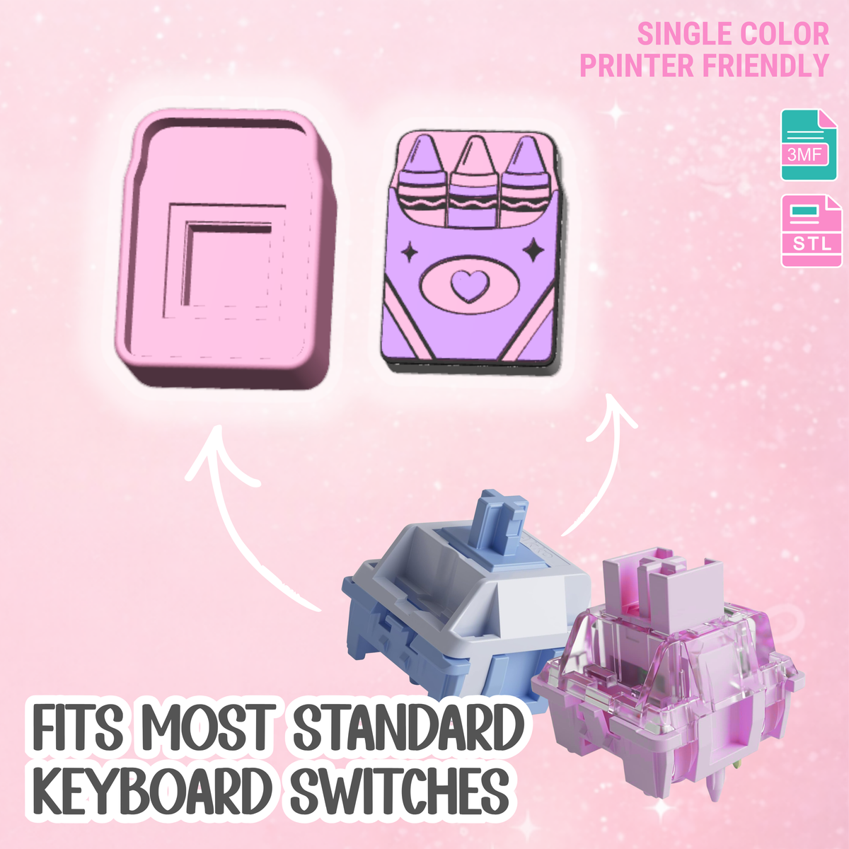 Crayons Fidget Clicker Keychain STL & 3MF 3D Print File (Digital Download)