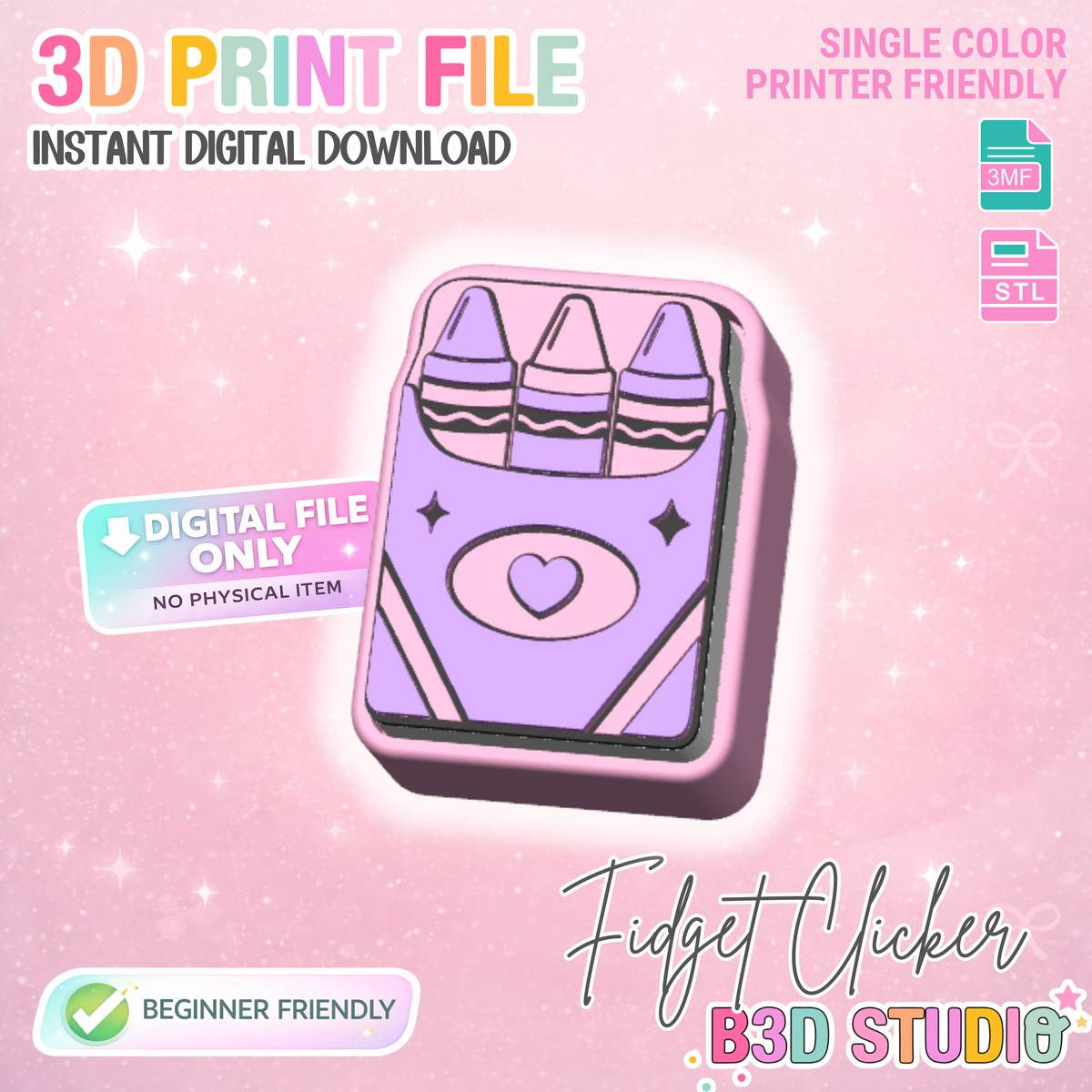 Crayons Fidget Clicker Keychain STL & 3MF 3D Print File (Digital Download)