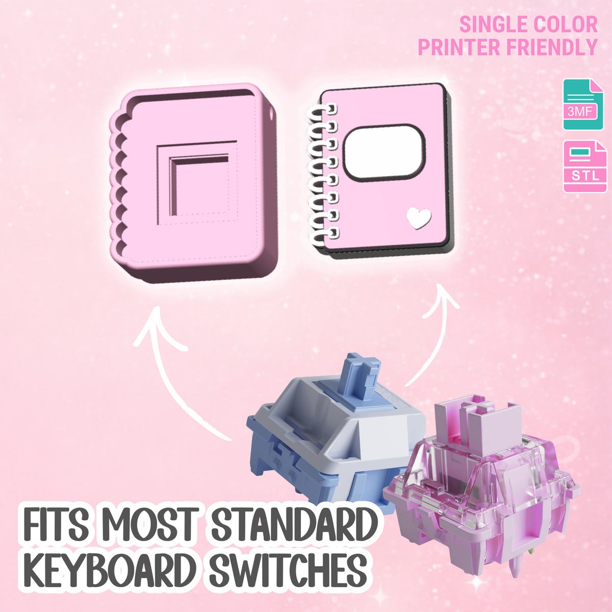 Notebook Fidget Clicker Keychain STL & 3MF 3D Print File (Digital Download)