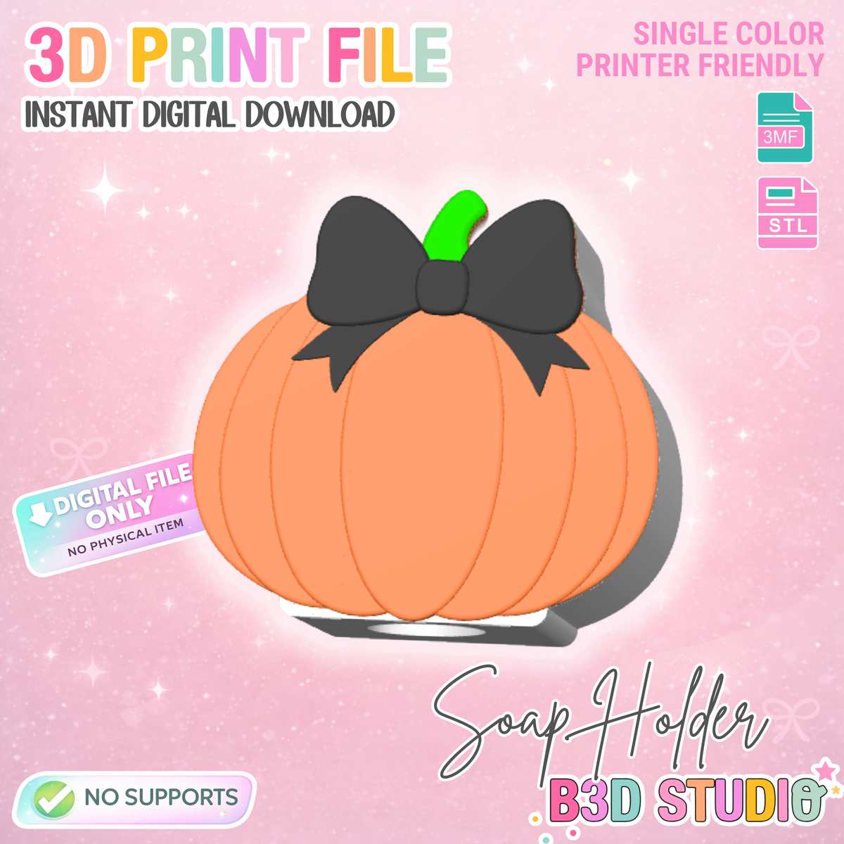 Bow Pumpkin Soap Holder: 3D Print STL & 3MF File (Digital Download)