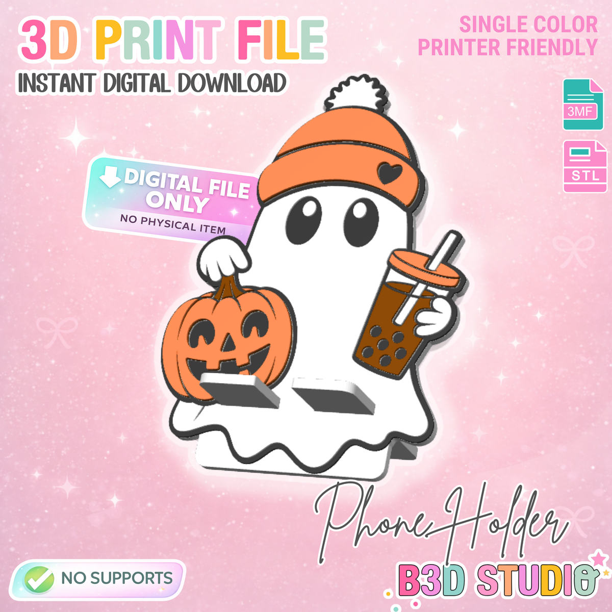 Fall Ghost Phone Holder 3D Print File: Desk Decor (STL/3MF Digital Download)