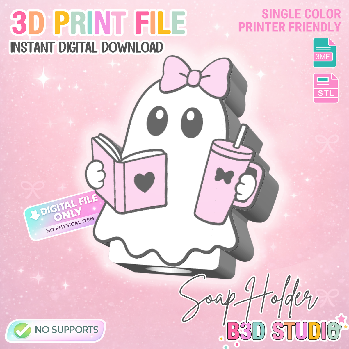Bookish Ghost Soap Holder: 3D Print STL & 3MF File (Digital Download)
