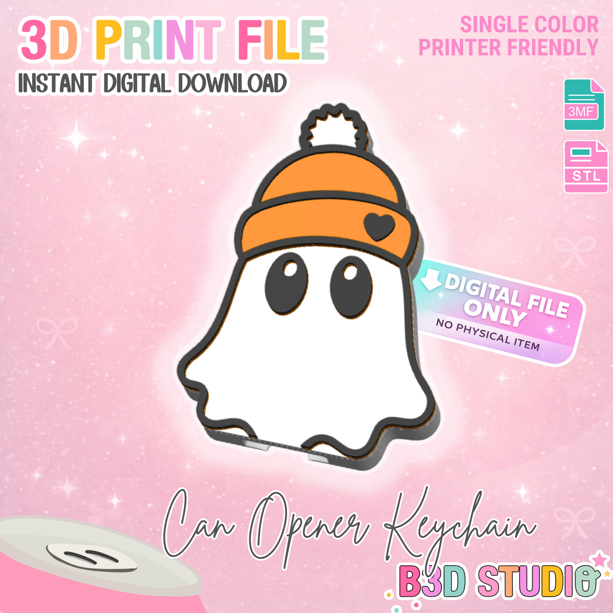 Cute Fall Ghost Can Opener Keychain 3D Print File (STL + 3MF Digital Download) (Copy)