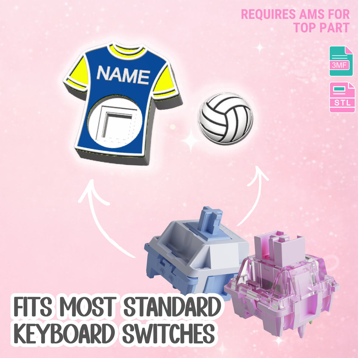 Volleyball Jersey Fidget Clicker Keychain STL & 3MF Editable 3D Print File - AMS (Digital Download)