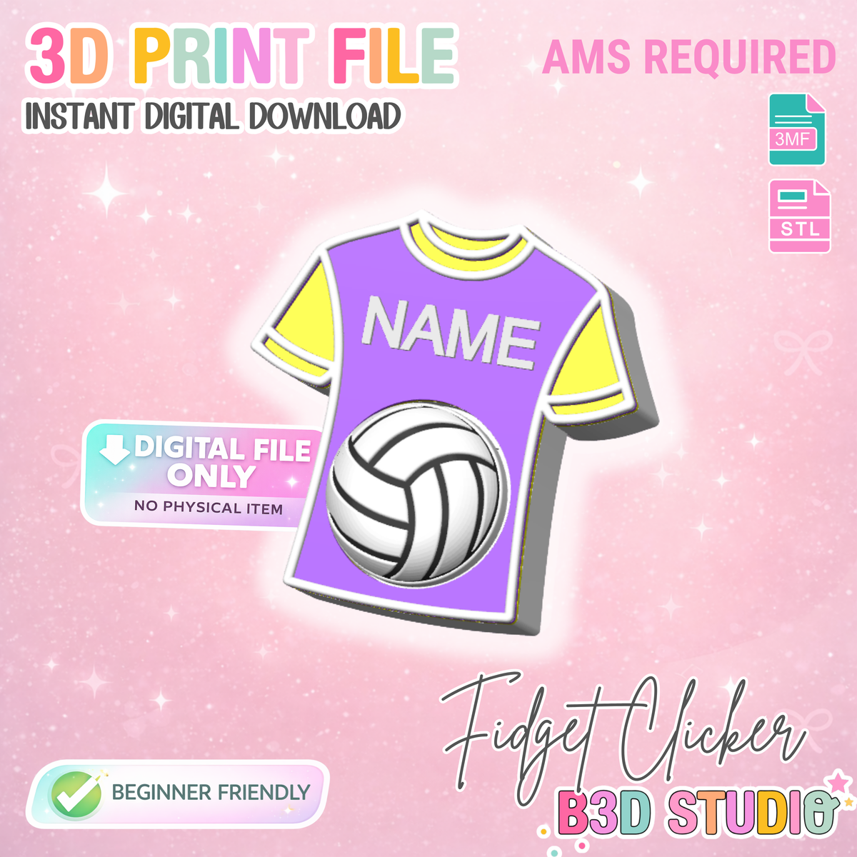 Volleyball Jersey Fidget Clicker Keychain STL & 3MF Editable 3D Print File - AMS (Digital Download)