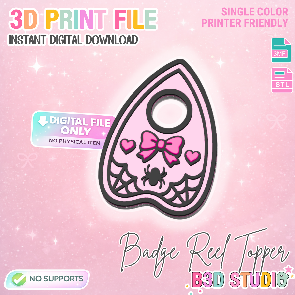 Pretty Planchette Flat Back Embellishment Topper 3D Print File (STL & 3MF Digital Download)