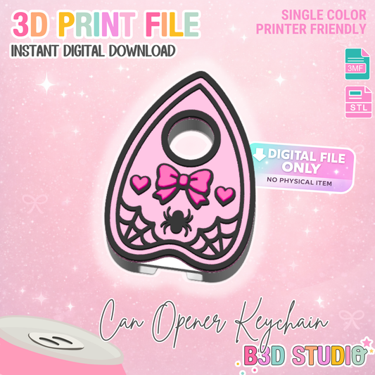 Pretty Planchette Can Opener Keychain 3D Print File (STL + 3MF Digital Download)
