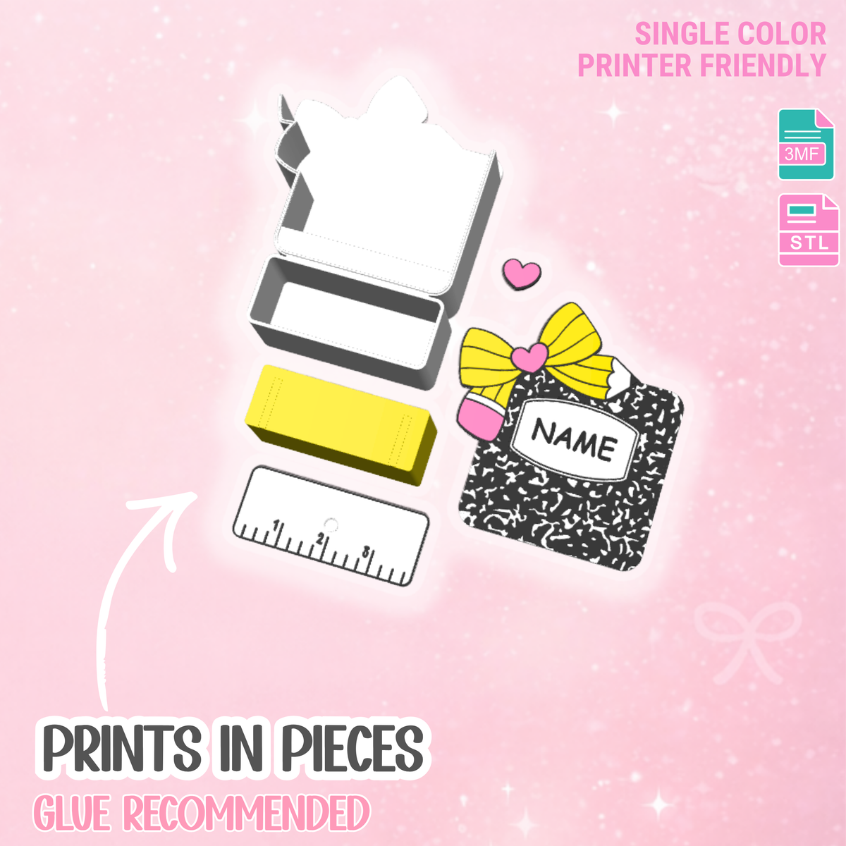 Editable Pencil Bow Drawer Pen Holder: 3D Print STL & 3MF File (Digital Download)