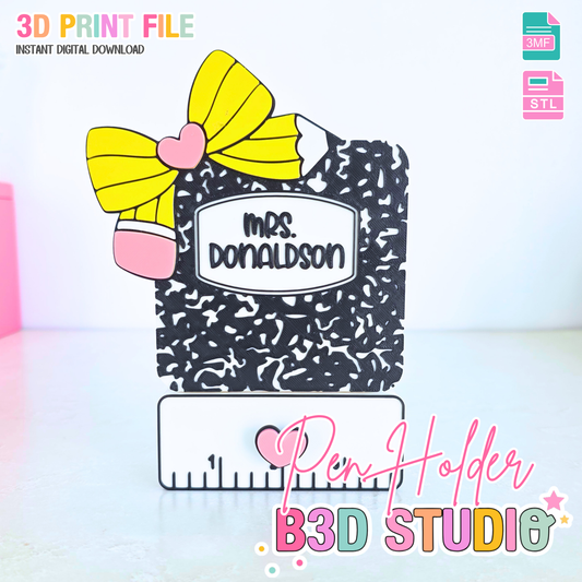 Editable Pencil Bow Drawer Pen Holder: 3D Print STL & 3MF File (Digital Download)
