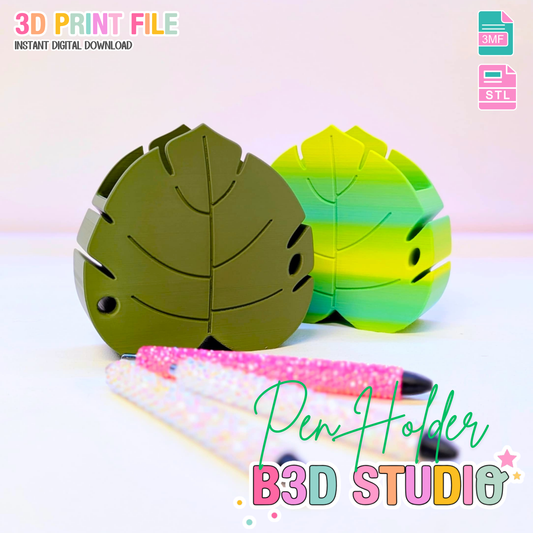 Digital Download - Monstera Leaf Pen Holder STL & 3MF File