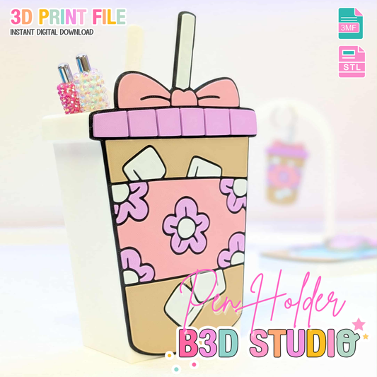 Digital Download - Iced Coffee Pen Holder STL & 3MF File