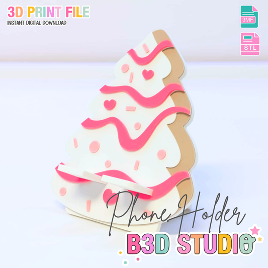 Christmas Tree Cake Phone Holder 3D Print File: Holiday Decor (STL/3MF Digital Download)