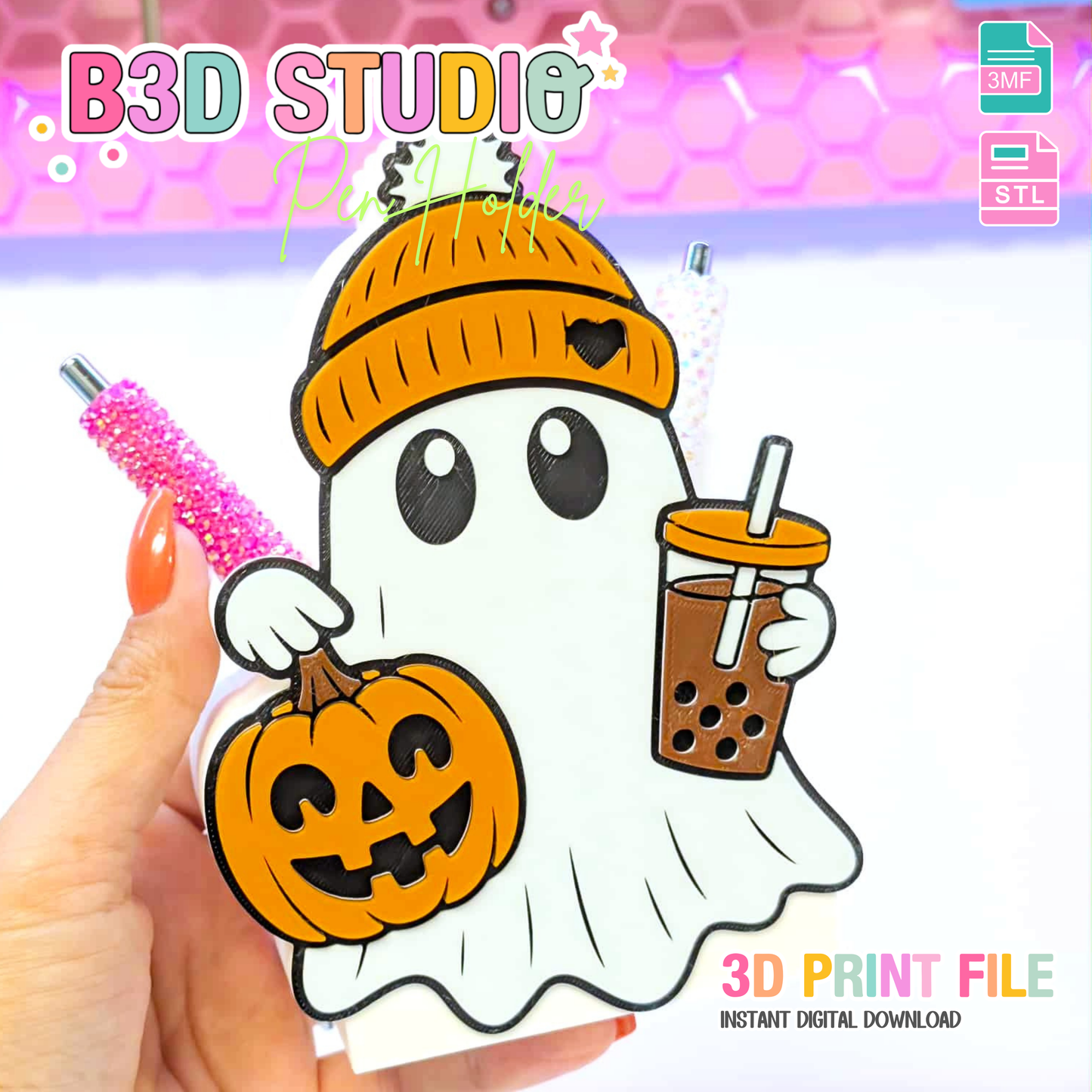 Digital Download - Fall Ghost Pen Holder STL & 3MF File