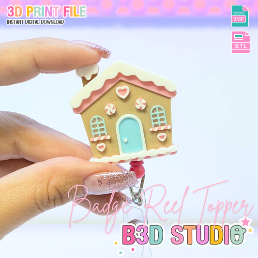 Gingerbread House Badge Reel Topper Flat Back 3D Print File (STL & 3MF Digital Download)
