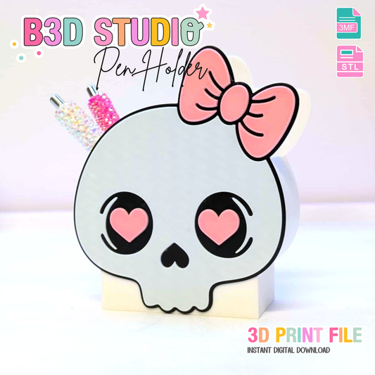 Digital Download - Skull Bow Pen Holder STL & 3MF File