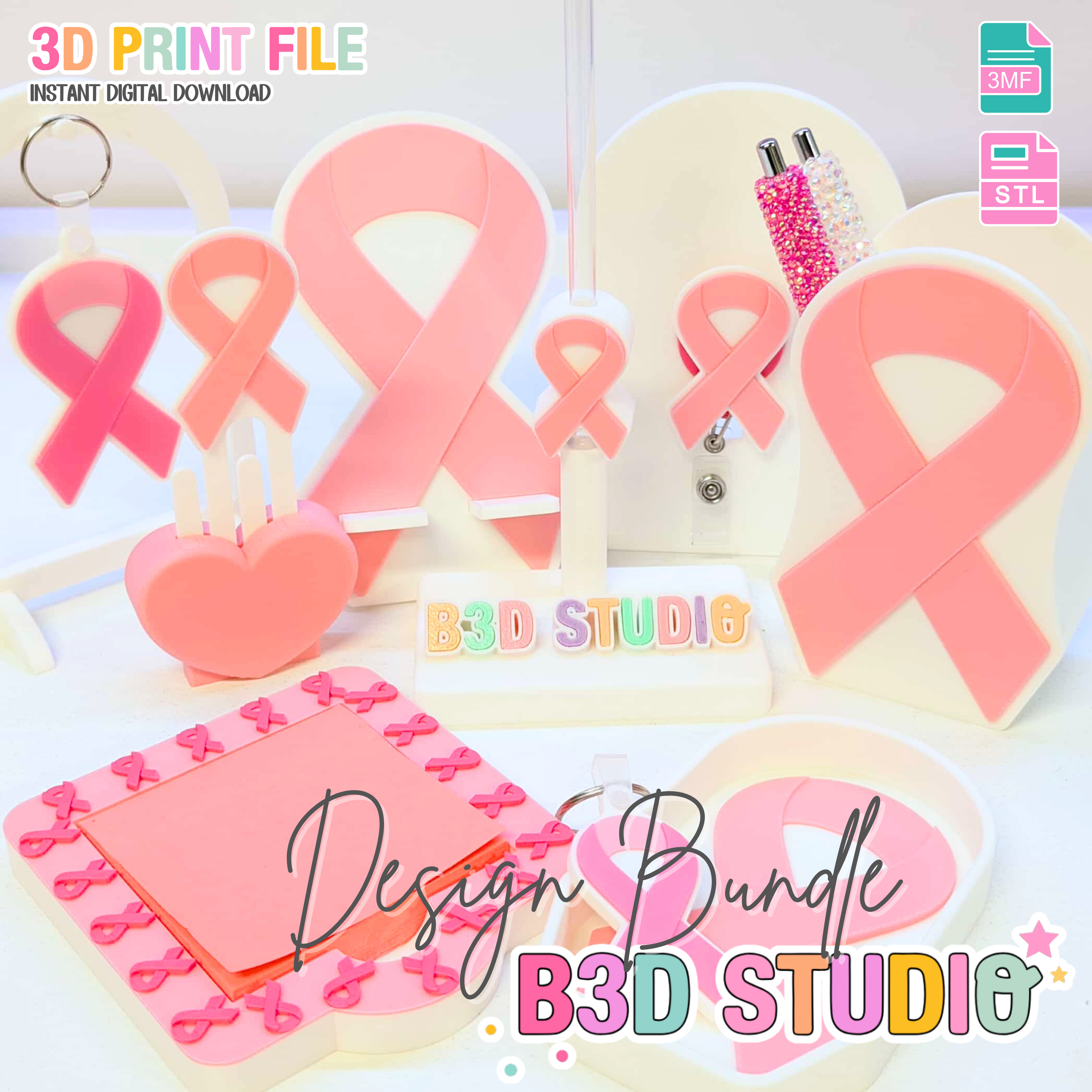 Ribbon 3D Print File Bundle: Pen Holder, Phone Holder, More (STL & 3MF ...