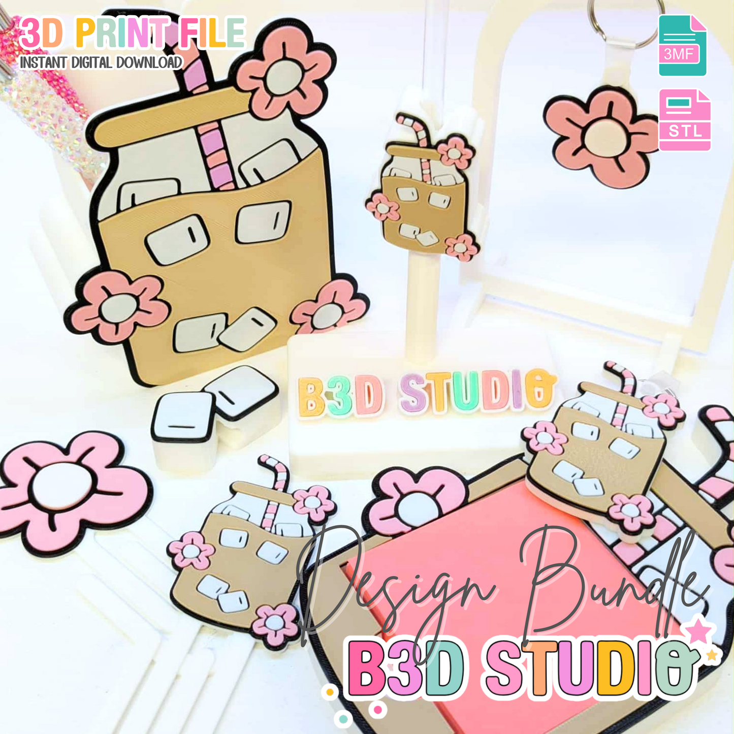 Glass Can Mega 3D Print File Bundle | Pen Holder, Sticky Note Holders, Straw Toppers, Paper Clip | STL & 3MF Digital Download