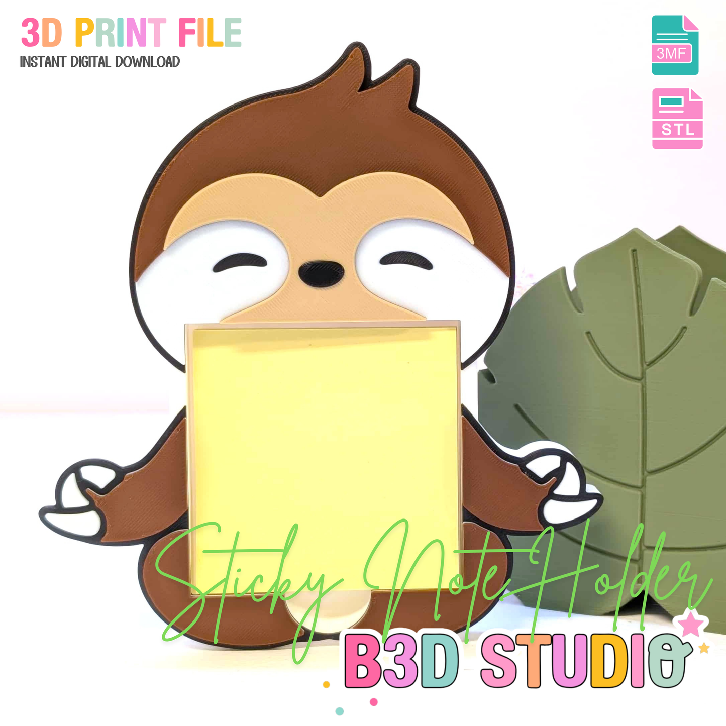 Sloth Sticky Note Holder - STL & 3MF - Digital Download