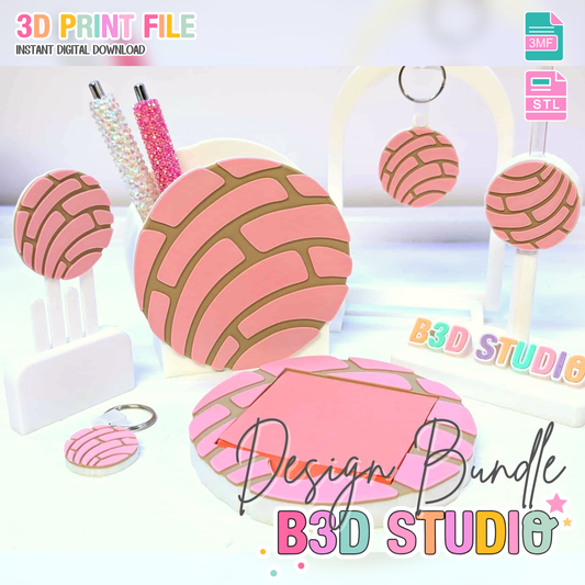 Circle Concha 3D Print File Bundle | Pen Holder, Sticky Note Holders, Straw Toppers, Paper Clip | STL & 3MF Digital Download
