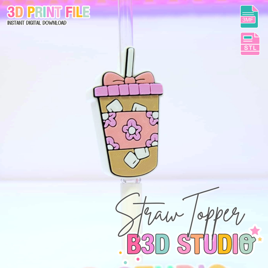 Iced Coffee Straw Topper 3D Print File (STL & 3MF Digital Download) 8mm + 10mm Sizes