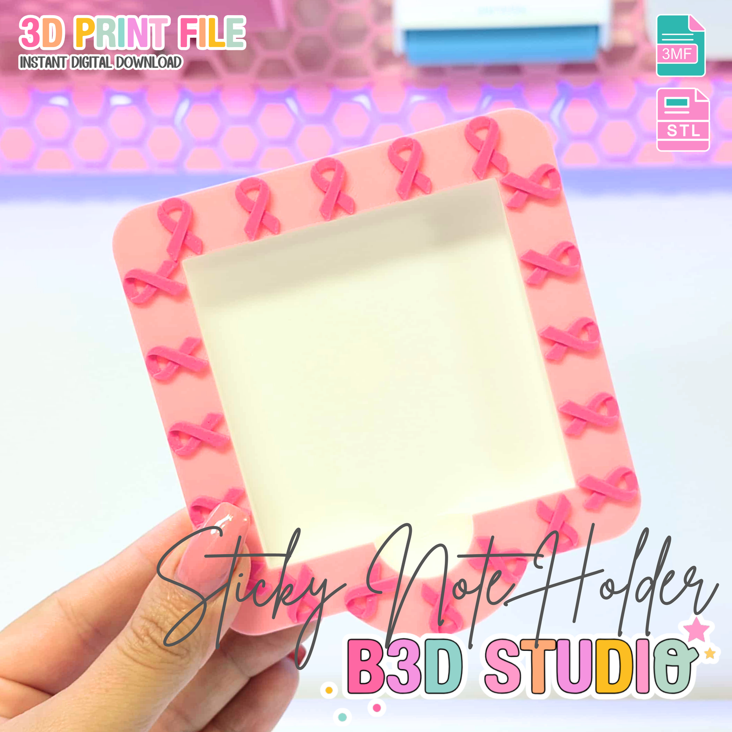 Ribbons Sticky Note Holder 3D Print File: Desk Decor (STL/3MF Digital Download