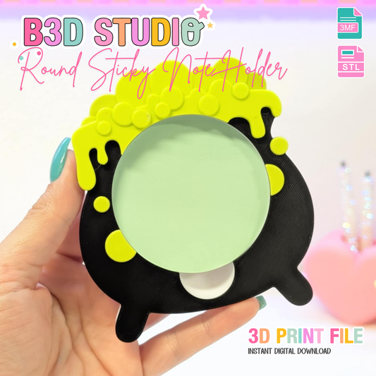 Cauldron Round Sticky Note Holder - STL & 3MF - Digital Download