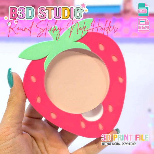 Strawberry Round Sticky Note Holder - STL & 3MF - Digital Download
